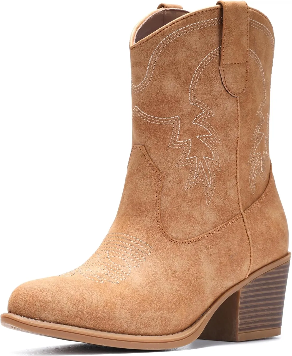 IXU Cowboy Boots for Women Ankle Cowgirl Booties Wide Mid Calf Pointed Toe Western Boots Short Chunky Classic Booties