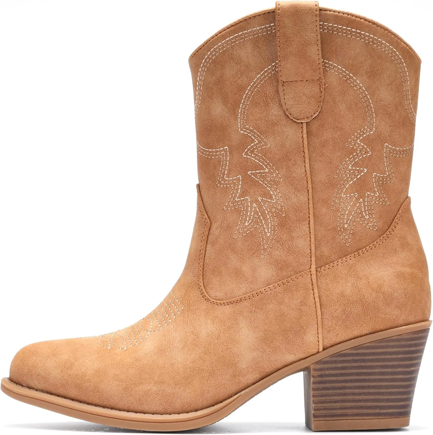 IXU Cowboy Boots for Women Ankle Cowgirl Booties Wide Mid Calf Pointed Toe Western Boots Short Chunky Classic Booties
