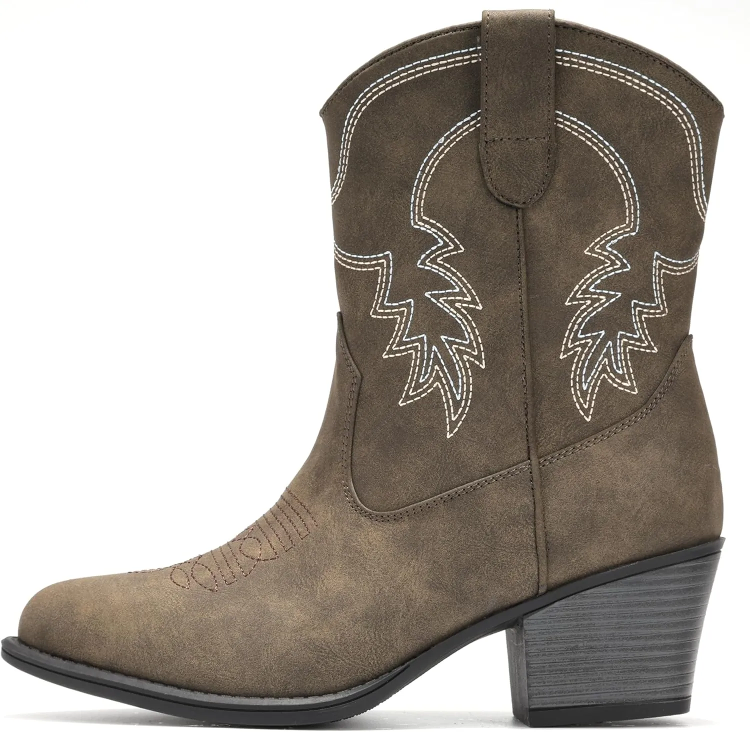 IXU Cowboy Boots for Women Ankle Cowgirl Booties Wide Mid Calf Pointed Toe Western Boots Short Chunky Classic Booties