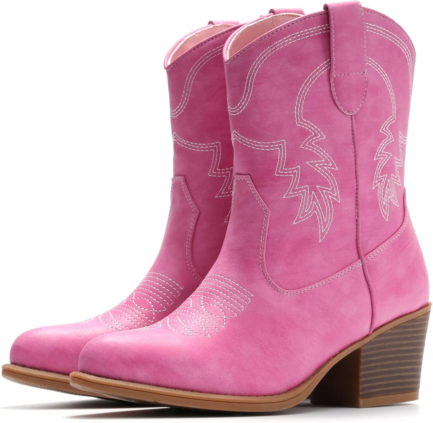 IXU Cowboy Boots for Women Ankle Cowgirl Booties Wide Mid Calf Pointed Toe Western Boots Short Chunky Classic Booties