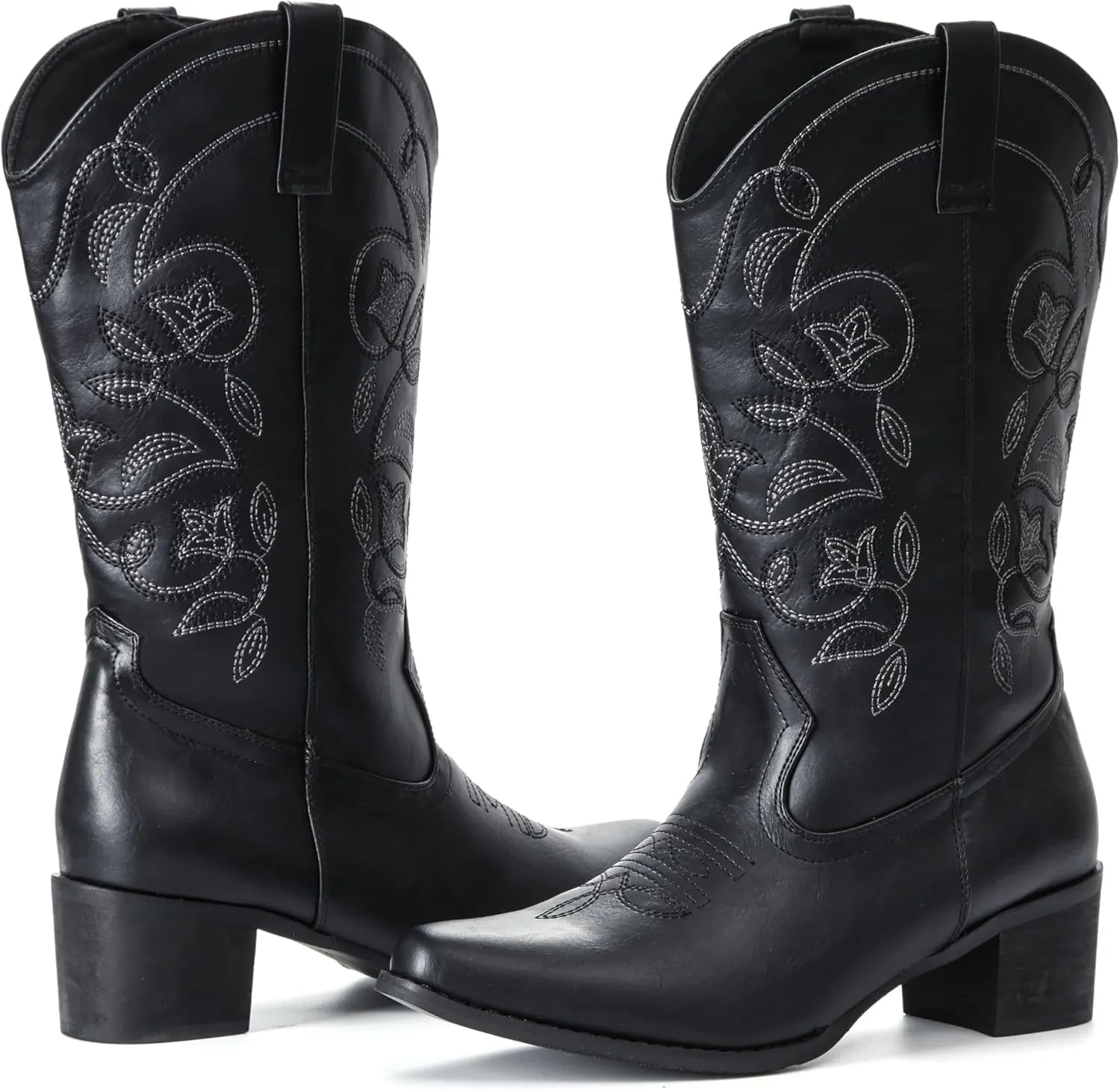 IXU Cowboy Boots For Women Wide Calf Pointy Toe Cowgirl Boots Mid Calf Western Boots