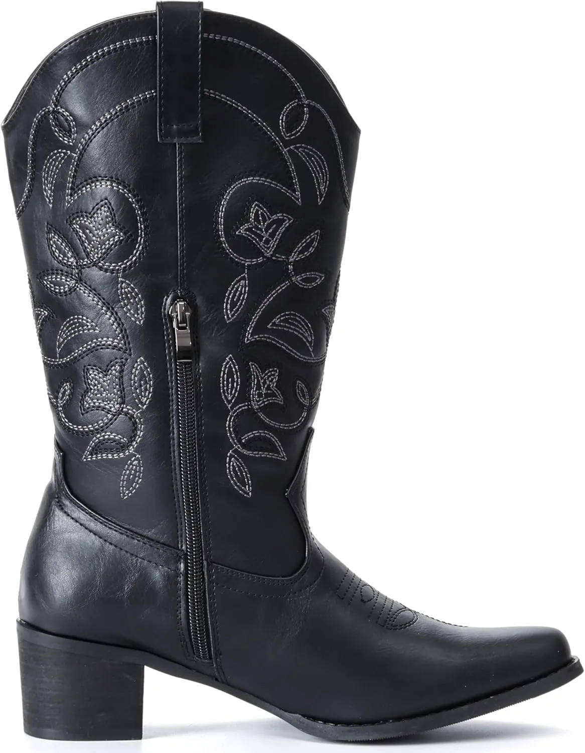 IXU Cowboy Boots For Women Wide Calf Pointy Toe Cowgirl Boots Mid Calf Western Boots