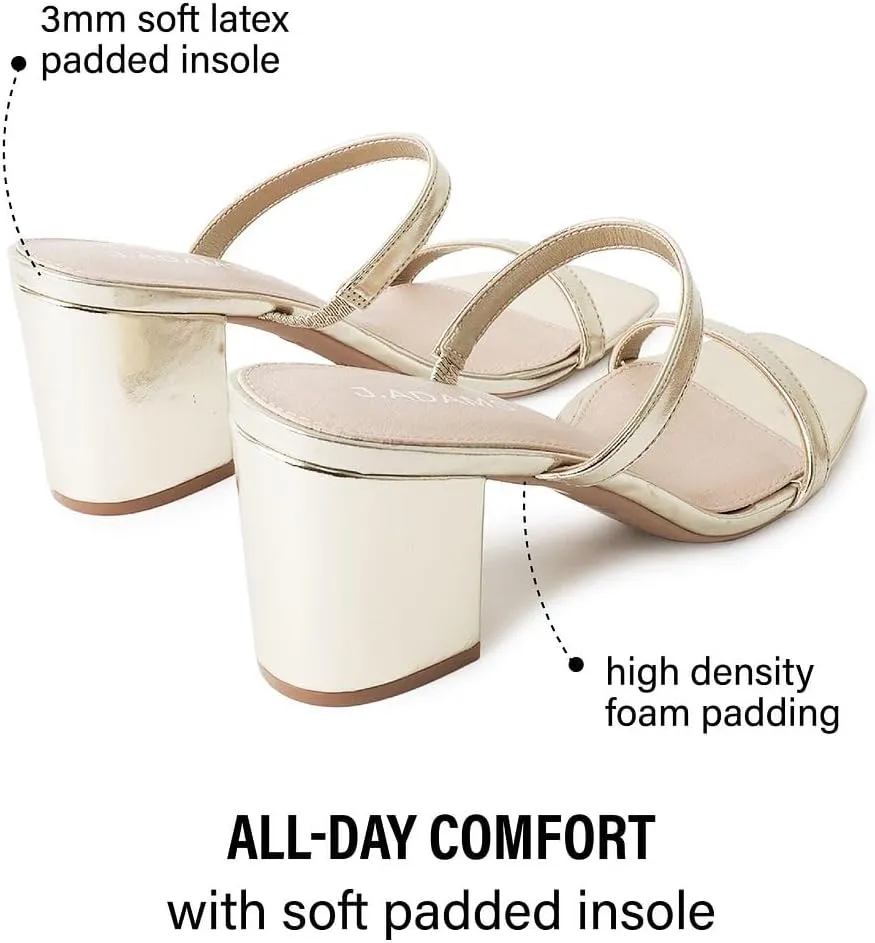 J. Adams Stormi Heeled Sandals Women Dressy Summer Flat Mules- Square Toe Double Band Low Block Heel Sandals - Chunky Sandals for Women - Summer Sandals, Womens Dress Sandals, Women's Heeled Sandals