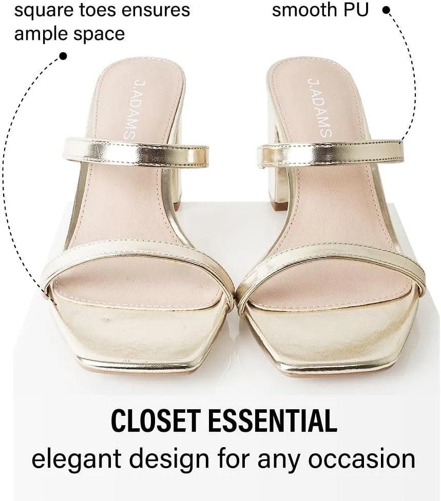 J. Adams Stormi Heeled Sandals Women Dressy Summer Flat Mules- Square Toe Double Band Low Block Heel Sandals - Chunky Sandals for Women - Summer Sandals, Womens Dress Sandals, Women's Heeled Sandals