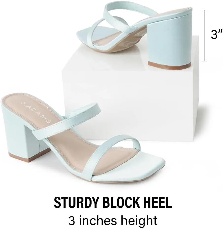 J. Adams Stormi Heeled Sandals Women Dressy Summer Flat Mules- Square Toe Double Band Low Block Heel Sandals - Chunky Sandals for Women - Summer Sandals, Womens Dress Sandals, Women's Heeled Sandals