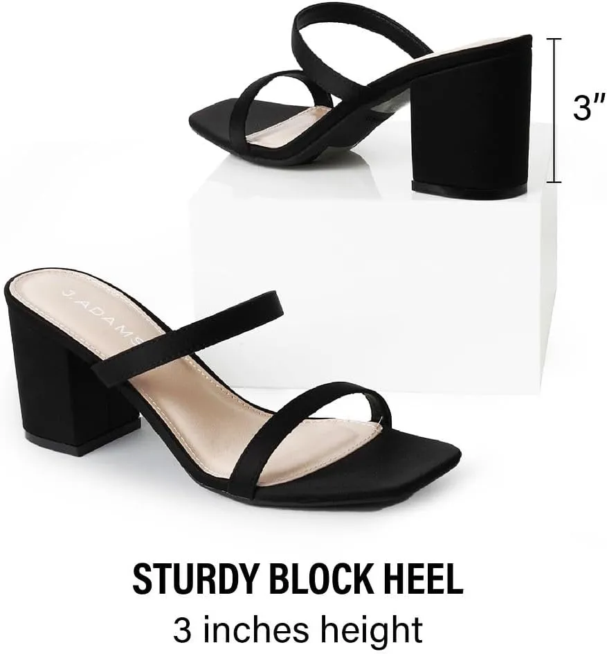 J. Adams Stormi Heeled Sandals Women Dressy Summer Flat Mules- Square Toe Double Band Low Block Heel Sandals - Chunky Sandals for Women - Summer Sandals, Womens Dress Sandals, Women's Heeled Sandals