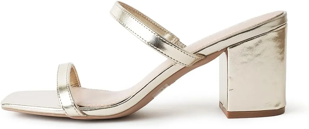J. Adams Stormi Heeled Sandals Women Dressy Summer Flat Mules- Square Toe Double Band Low Block Heel Sandals - Chunky Sandals for Women - Summer Sandals, Womens Dress Sandals, Women's Heeled Sandals