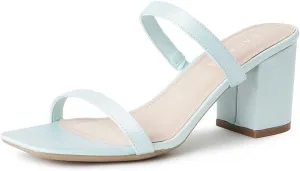 J. Adams Stormi Heeled Sandals Women Dressy Summer Flat Mules- Square Toe Double Band Low Block Heel Sandals - Chunky Sandals for Women - Summer Sandals, Womens Dress Sandals, Women's Heeled Sandals