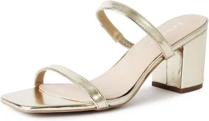 J. Adams Stormi Heeled Sandals Women Dressy Summer Flat Mules- Square Toe Double Band Low Block Heel Sandals - Chunky Sandals for Women - Summer Sandals, Womens Dress Sandals, Women's Heeled Sandals