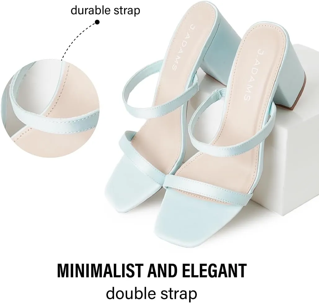 J. Adams Stormi Heeled Sandals Women Dressy Summer Flat Mules- Square Toe Double Band Low Block Heel Sandals - Chunky Sandals for Women - Summer Sandals, Womens Dress Sandals, Women's Heeled Sandals