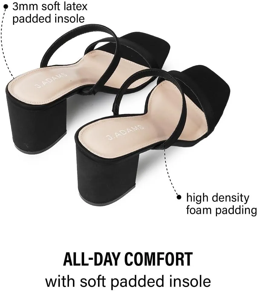 J. Adams Stormi Heeled Sandals Women Dressy Summer Flat Mules- Square Toe Double Band Low Block Heel Sandals - Chunky Sandals for Women - Summer Sandals, Womens Dress Sandals, Women's Heeled Sandals