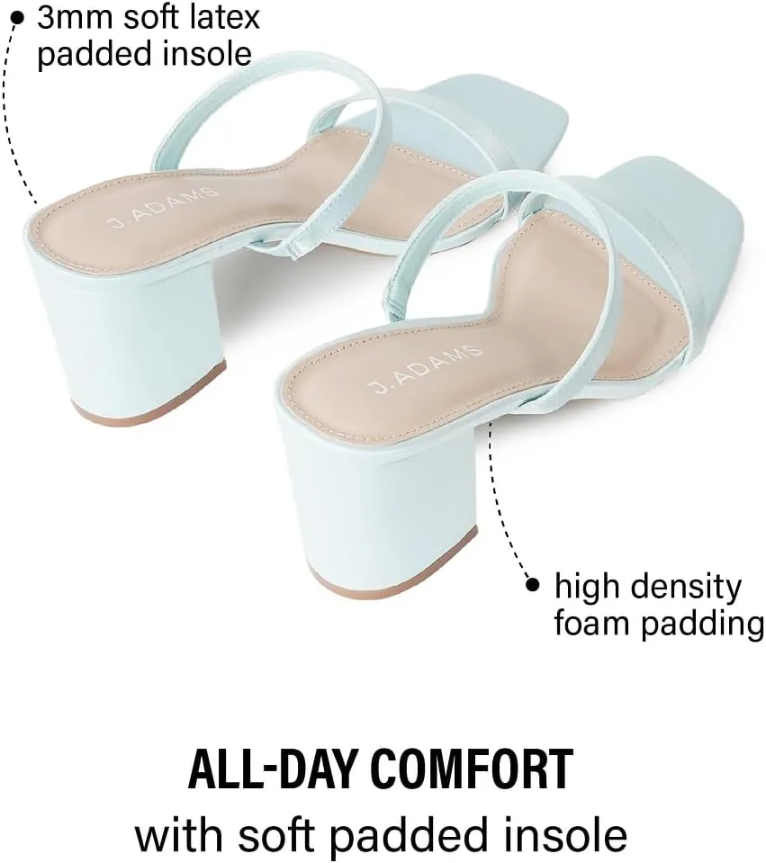 J. Adams Stormi Heeled Sandals Women Dressy Summer Flat Mules- Square Toe Double Band Low Block Heel Sandals - Chunky Sandals for Women - Summer Sandals, Womens Dress Sandals, Women's Heeled Sandals