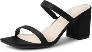 J. Adams Stormi Heeled Sandals Women Dressy Summer Flat Mules- Square Toe Double Band Low Block Heel Sandals - Chunky Sandals for Women - Summer Sandals, Womens Dress Sandals, Women's Heeled Sandals