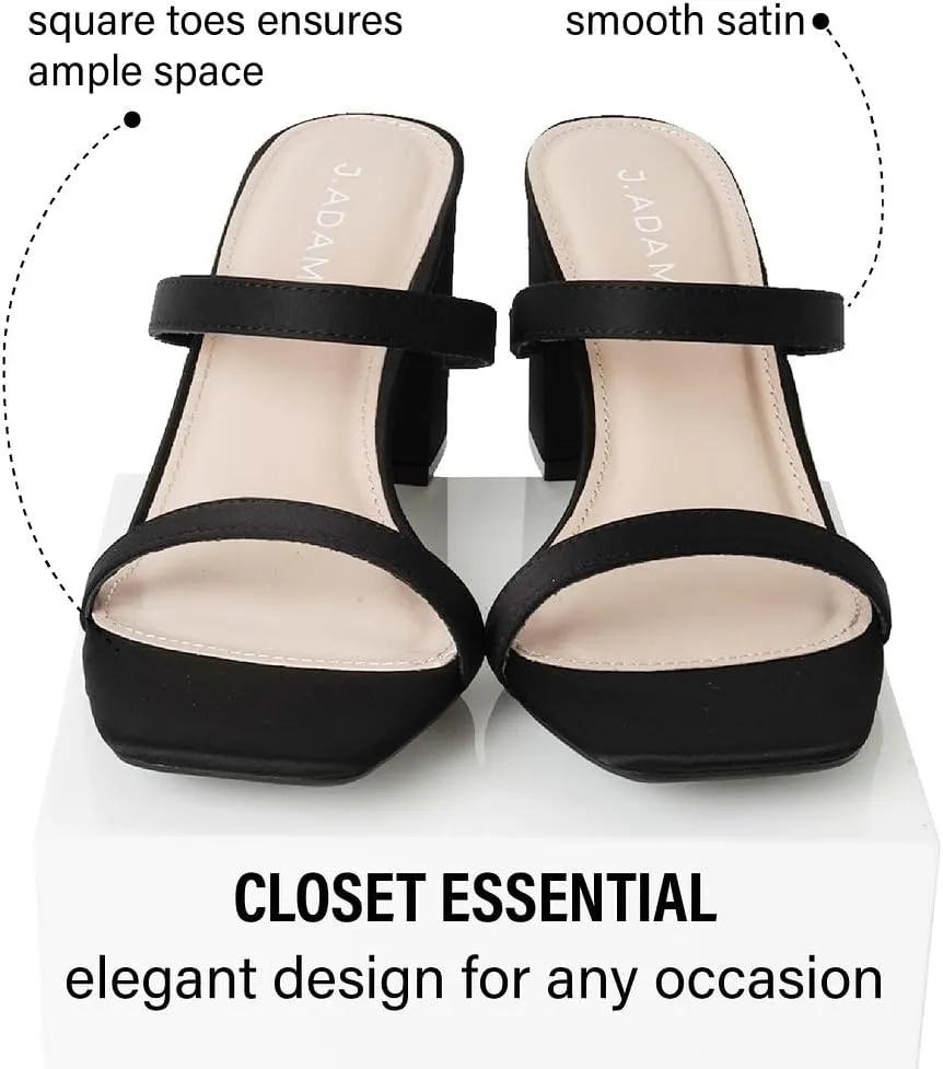 J. Adams Stormi Heeled Sandals Women Dressy Summer Flat Mules- Square Toe Double Band Low Block Heel Sandals - Chunky Sandals for Women - Summer Sandals, Womens Dress Sandals, Women's Heeled Sandals