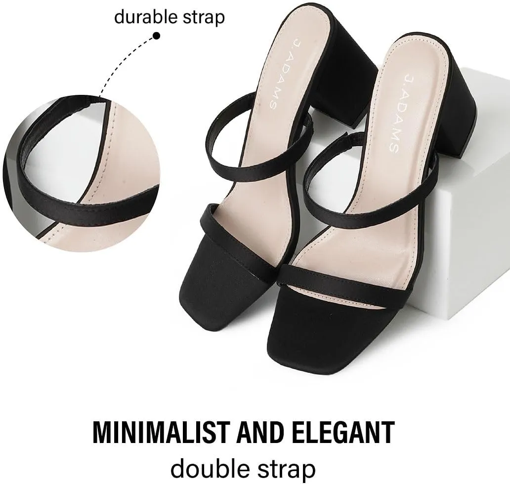 J. Adams Stormi Heeled Sandals Women Dressy Summer Flat Mules- Square Toe Double Band Low Block Heel Sandals - Chunky Sandals for Women - Summer Sandals, Womens Dress Sandals, Women's Heeled Sandals