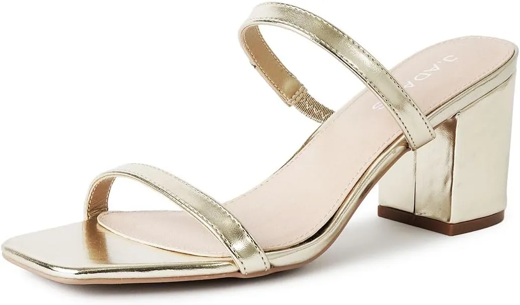 J. Adams Stormi Heeled Sandals Women Dressy Summer Flat Mules- Square Toe Double Band Low Block Heel Sandals - Chunky Sandals for Women - Summer Sandals, Womens Dress Sandals, Women's Heeled Sandals