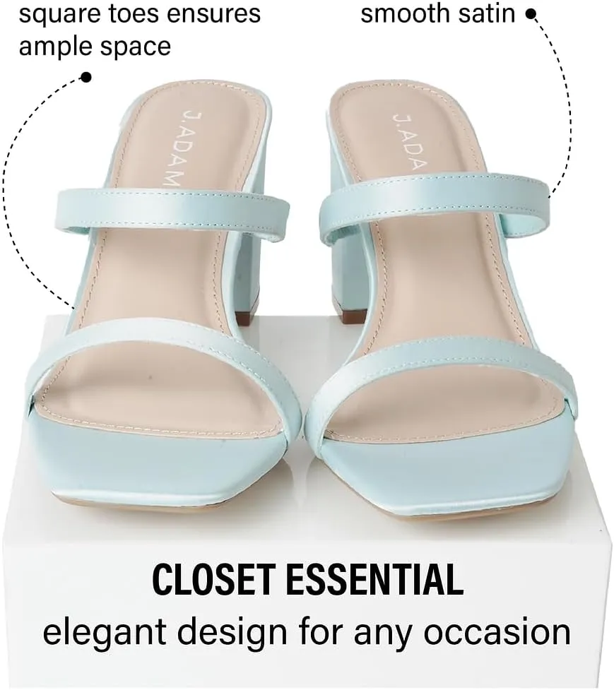 J. Adams Stormi Heeled Sandals Women Dressy Summer Flat Mules- Square Toe Double Band Low Block Heel Sandals - Chunky Sandals for Women - Summer Sandals, Womens Dress Sandals, Women's Heeled Sandals