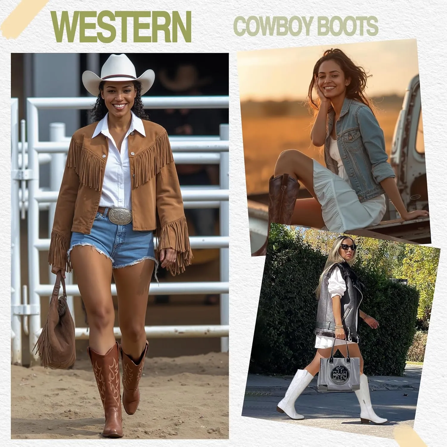 Jeossy Women's Cowboy Boots Embroided Western Cowgirl Boots Square Toe Knee High Pull on Wide Calf Shoes with Inside Zipper