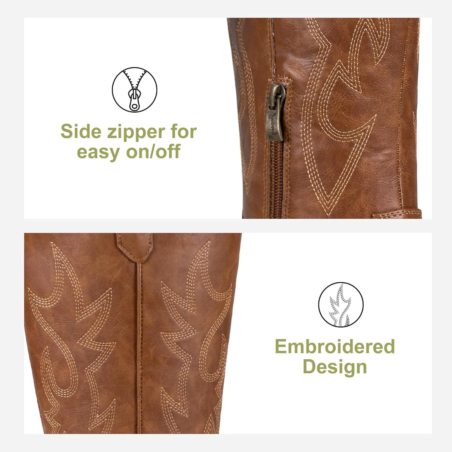 Jeossy Women's Cowboy Boots Embroided Western Cowgirl Boots Square Toe Knee High Pull on Wide Calf Shoes with Inside Zipper