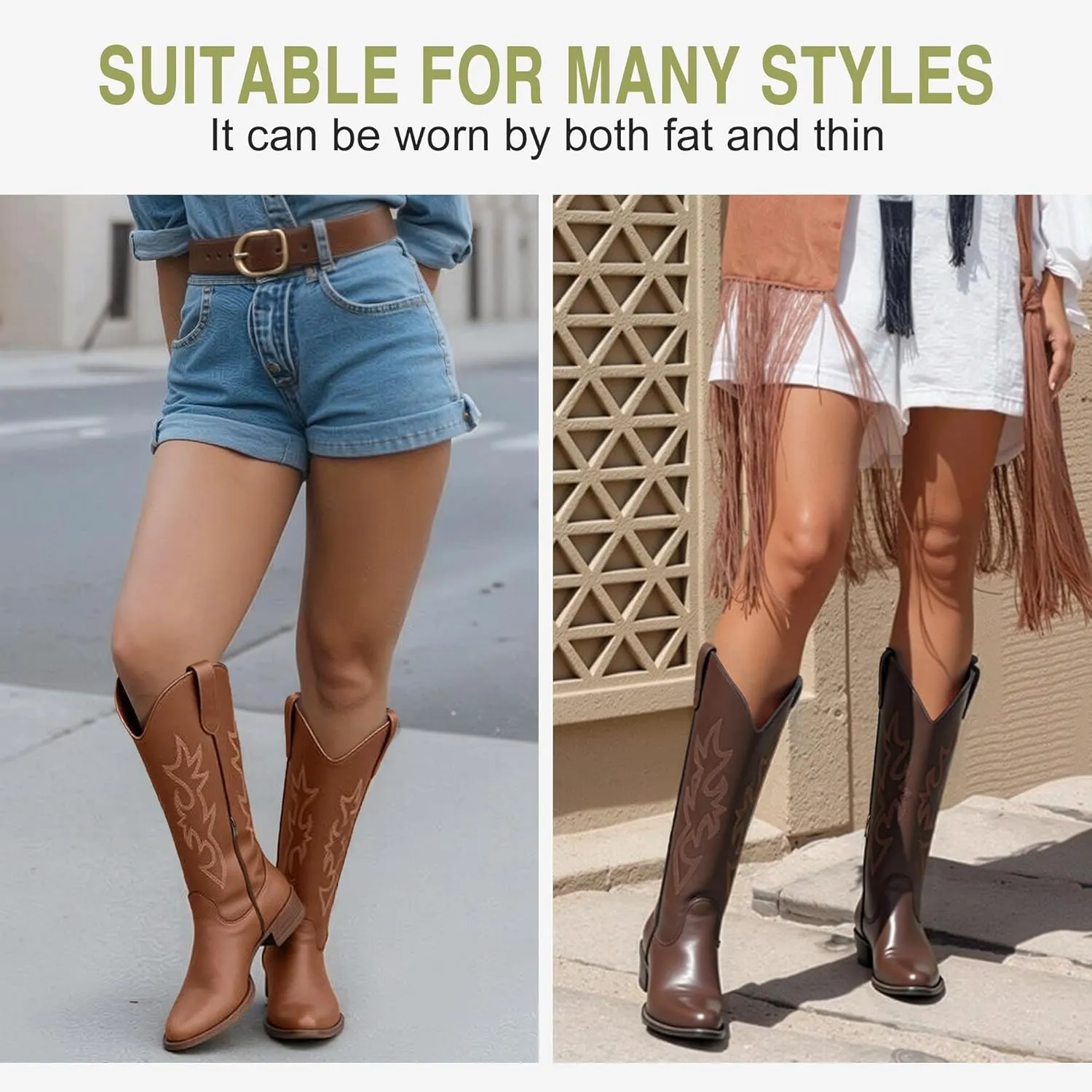 Jeossy Women's Cowboy Boots Embroided Western Cowgirl Boots Square Toe Knee High Pull on Wide Calf Shoes with Inside Zipper