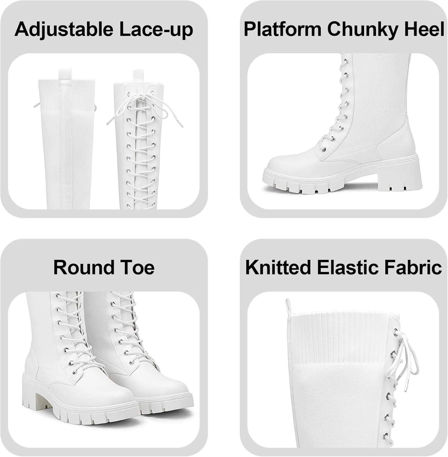 Jeossy Women's Knee High Combat 9603 Boots, Tall Platform Chunky Heel Boots Wide Claf