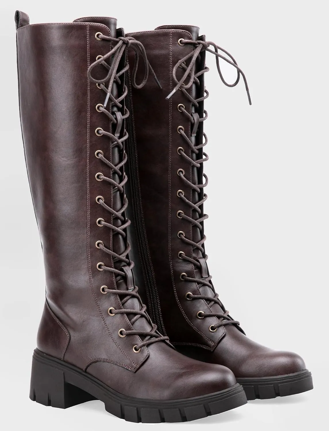 Jeossy Women's Knee High Combat 9603 Boots, Tall Platform Chunky Heel Boots Wide Claf