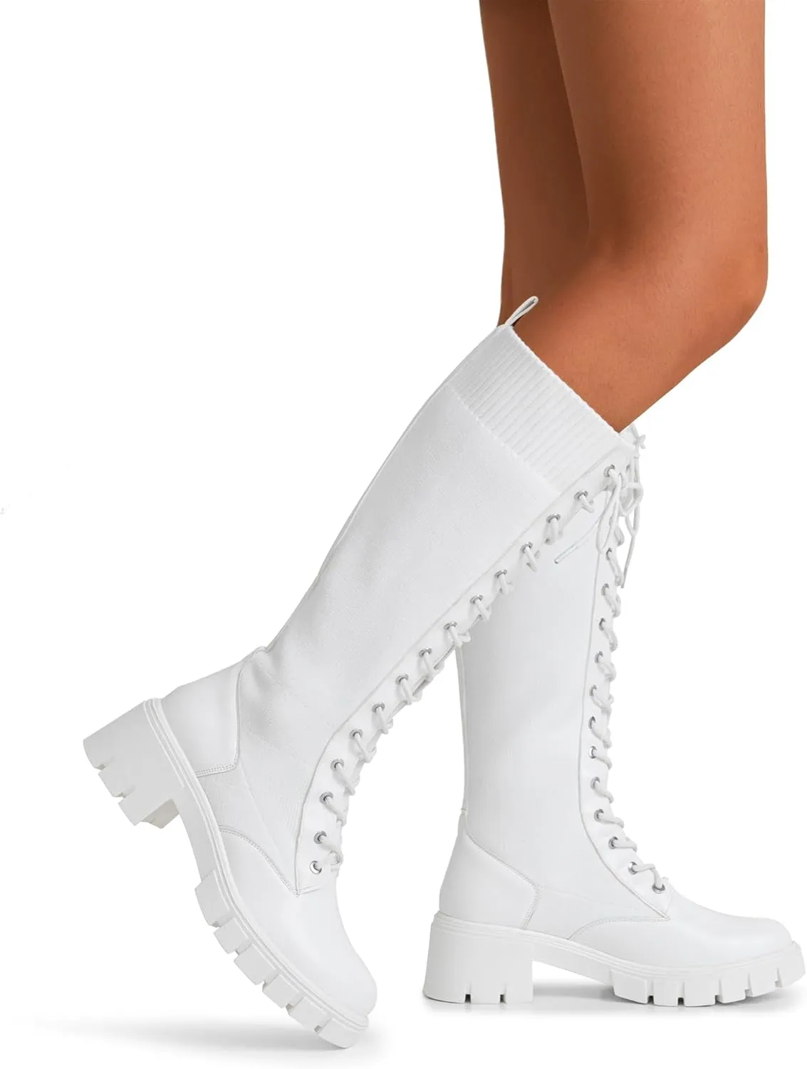 Jeossy Women's Knee High Combat 9603 Boots, Tall Platform Chunky Heel Boots Wide Claf