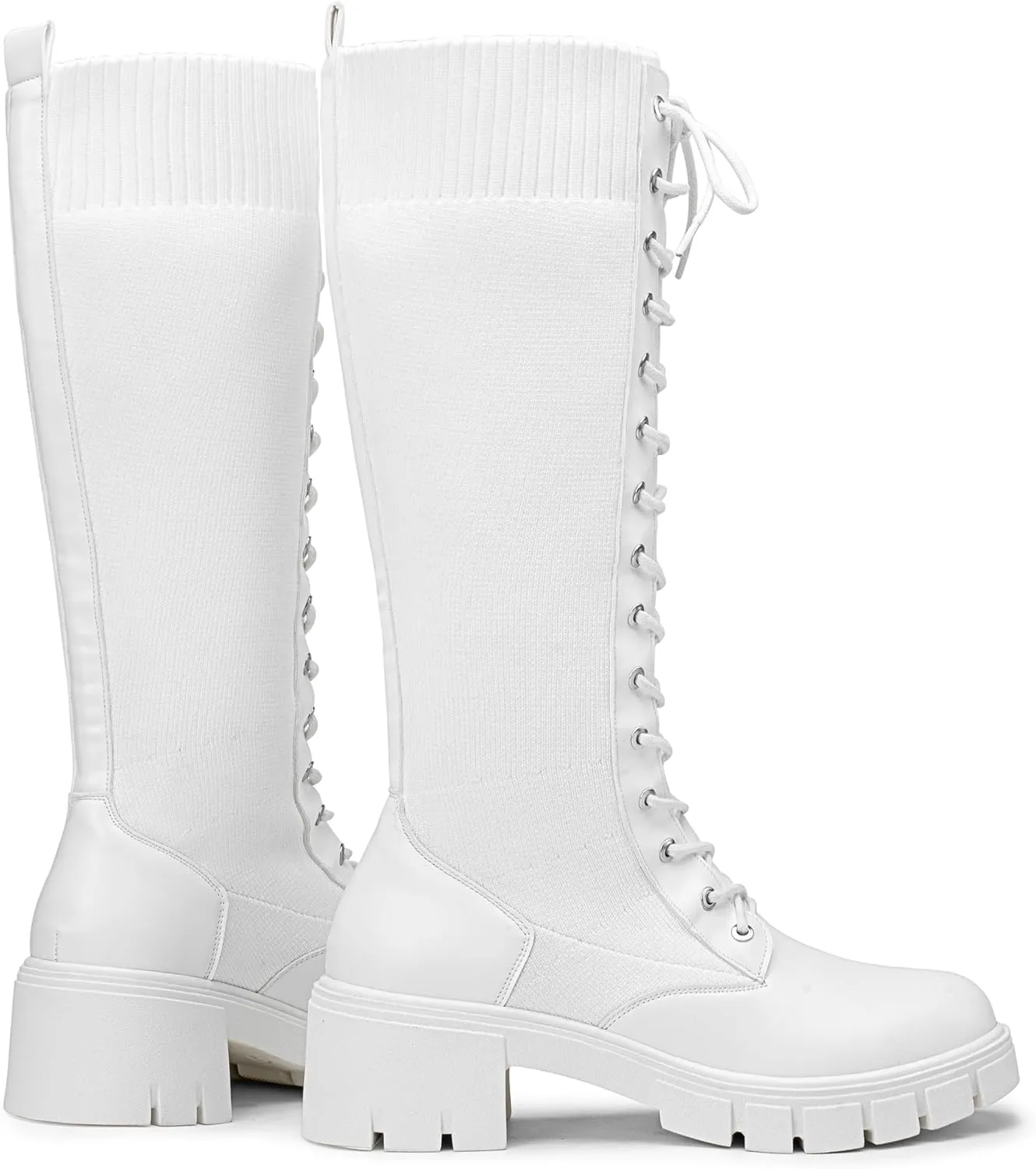 Jeossy Women's Knee High Combat 9603 Boots, Tall Platform Chunky Heel Boots Wide Claf