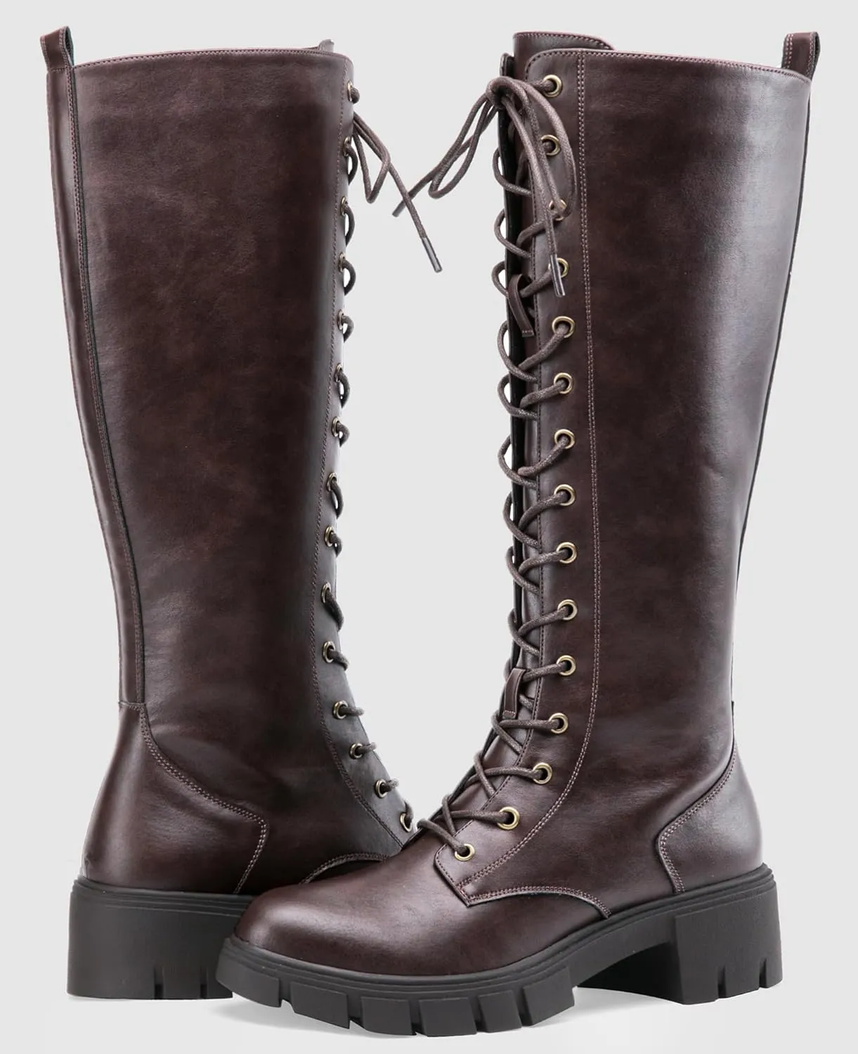 Jeossy Women's Knee High Combat 9603 Boots, Tall Platform Chunky Heel Boots Wide Claf