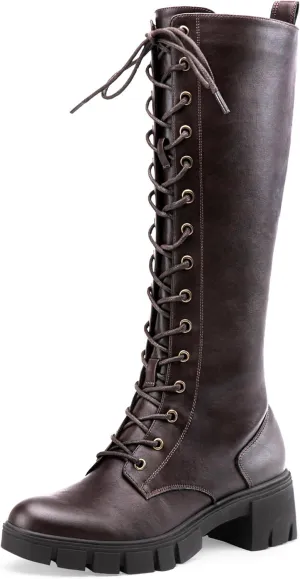 Jeossy Women's Knee High Riding Combat 9603 Boots, Tall Platform Chunky Heel Boots Wide Claf