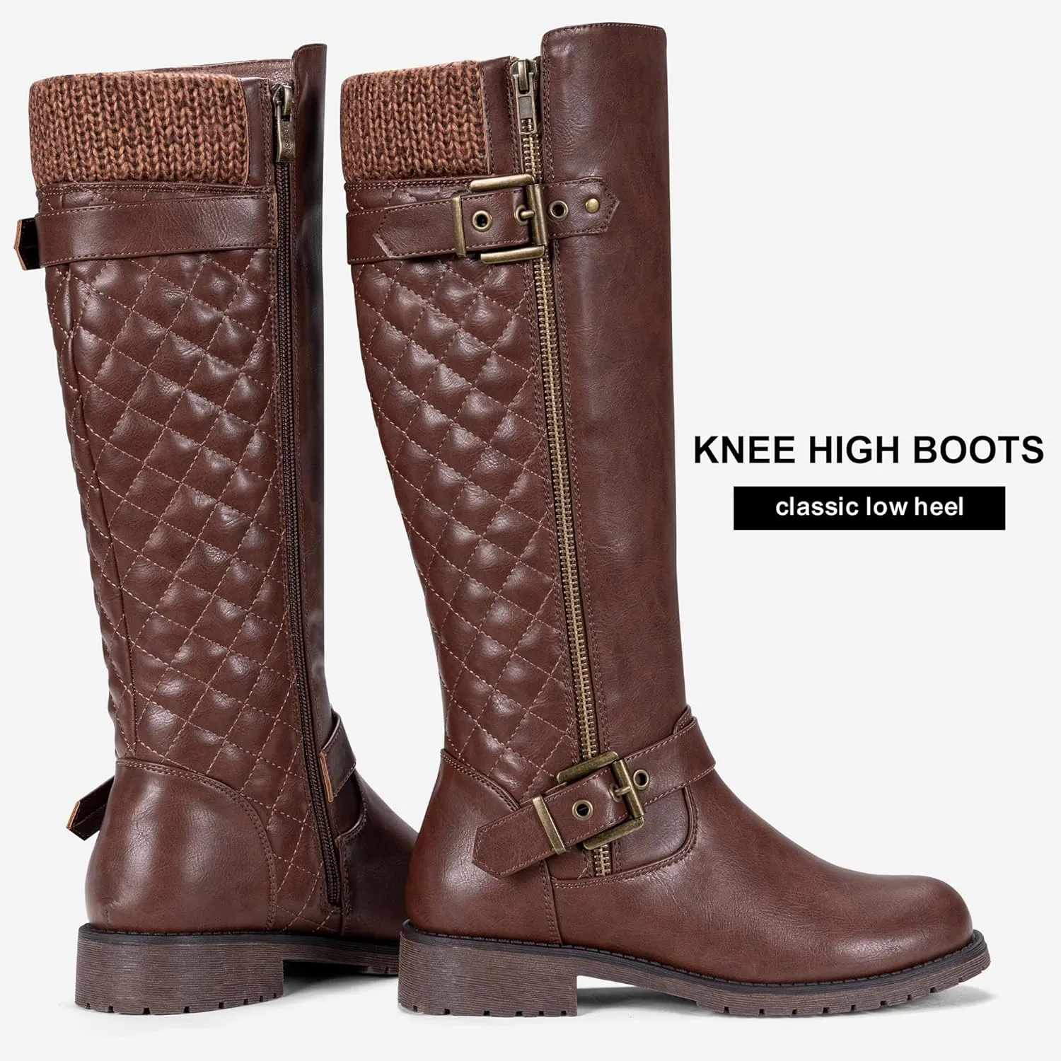 Jeossy Women's Knee High Riding Tall Boots, Comfortable with Metal Buckle and Zipper Boots with Wide Calf