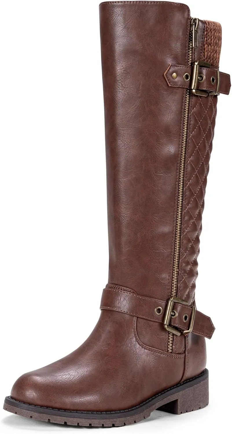 Jeossy Women's Knee High Riding Tall Boots, Comfortable with Metal Buckle and Zipper Boots with Wide Calf