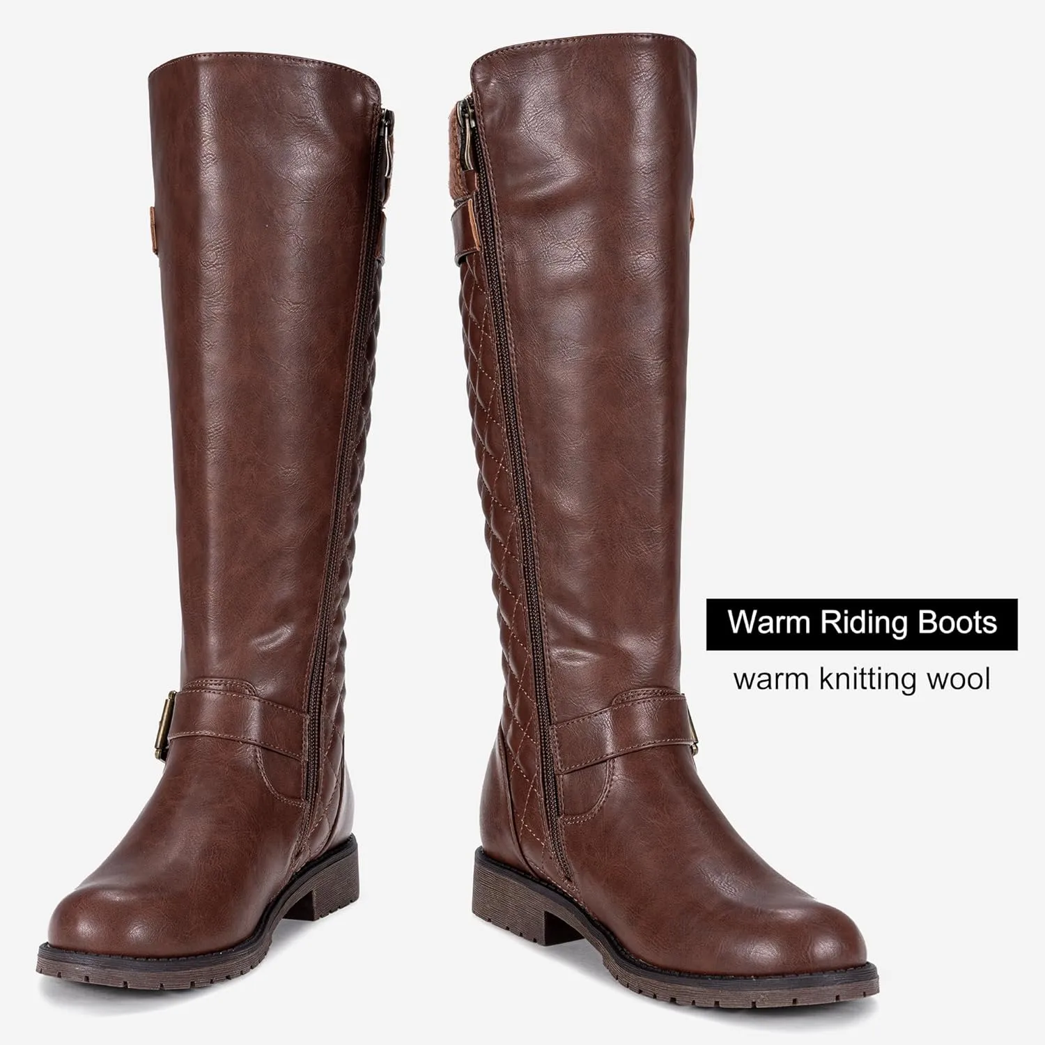 Jeossy Women's Knee High Riding Tall Boots, Comfortable with Metal Buckle and Zipper Boots with Wide Calf