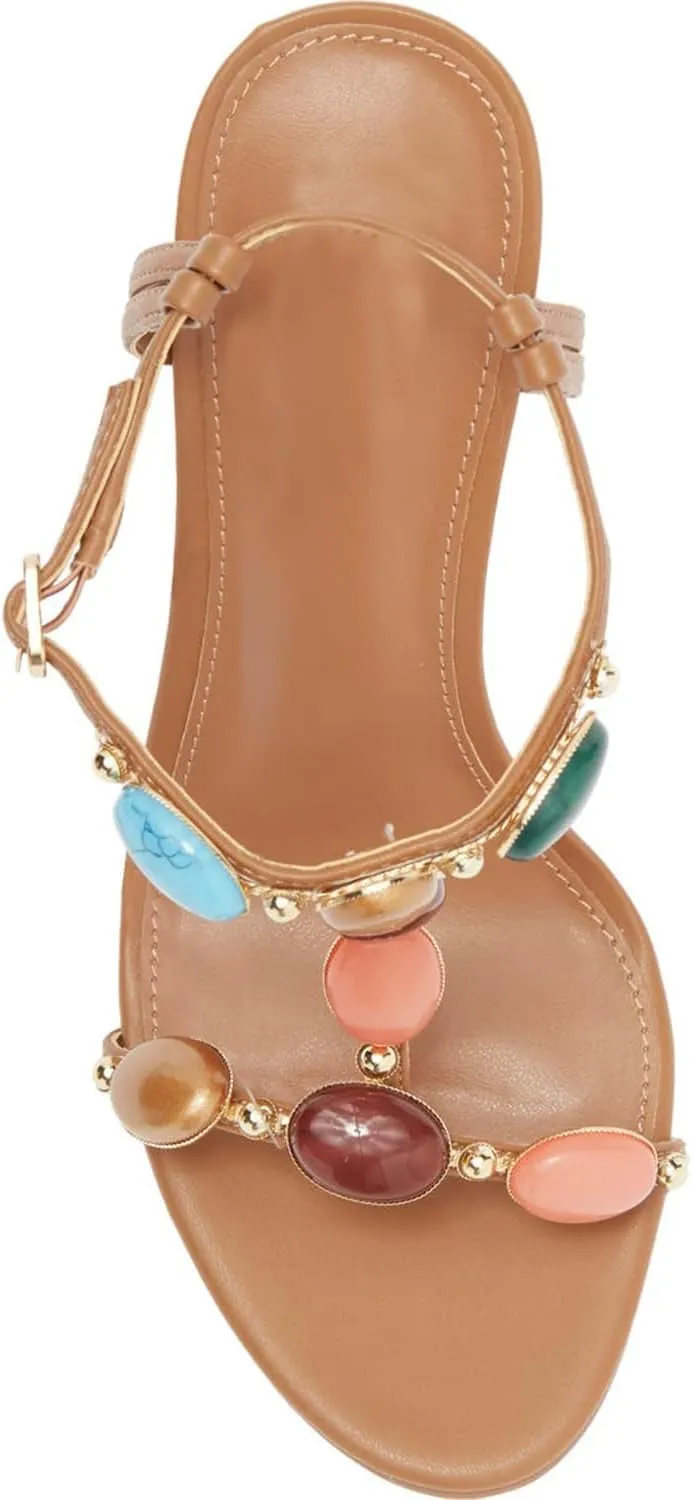 Jewelled Heeled Sandals for Women Round Open Toe High Heels Comfortable Strappy Ankle Buckle Strap Stilettos Pumps Shoes
