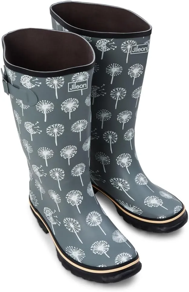 Jileon Wide Fit Womens Rain Boots - Fit up to 18” Calves - Unique Design For Wide Feet, Ankles & Calves