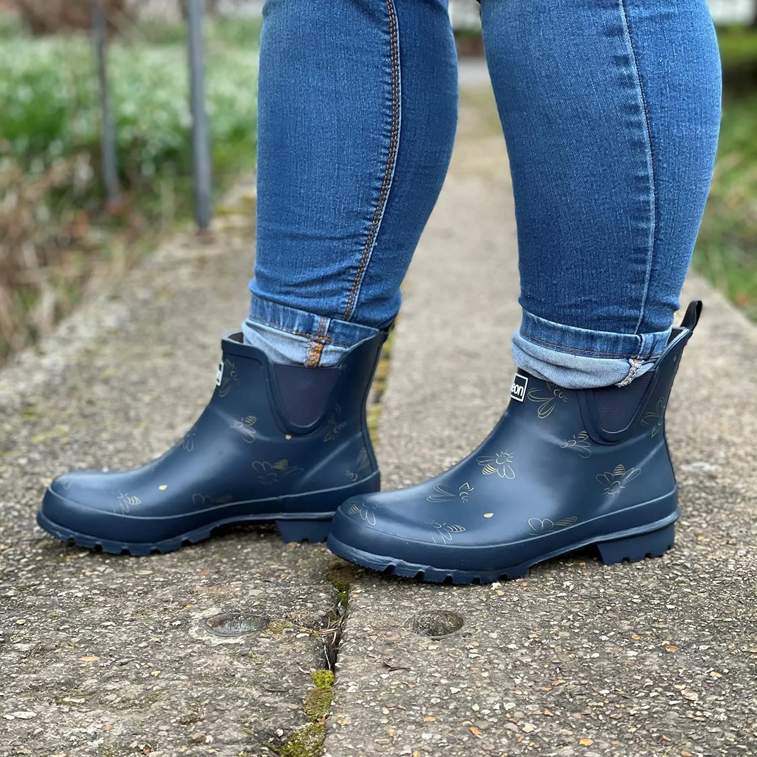 Jileon Womens Ankle Height Waterproof Rubber Rain Boots - Designed For Wide Feet & Wide Calves - Easy to Slip on and Off