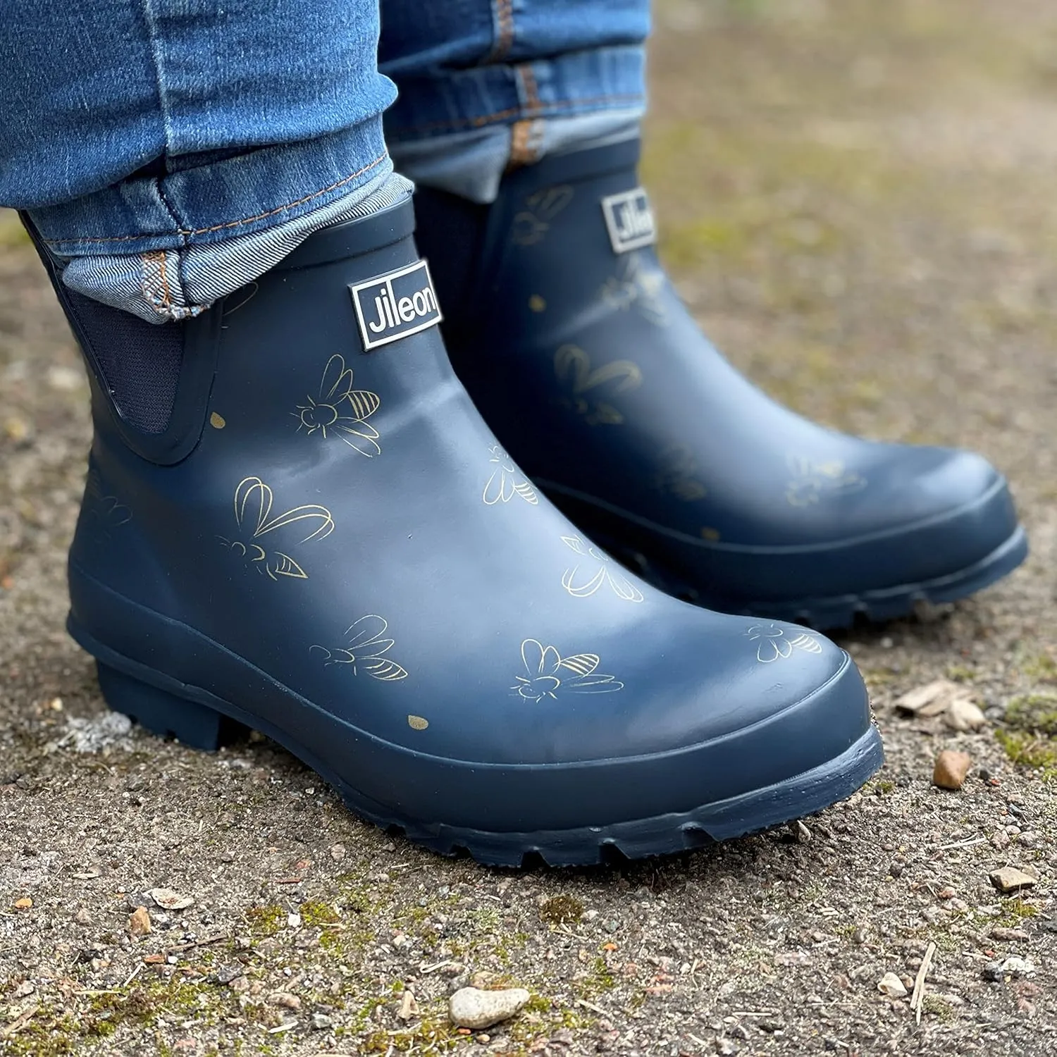 Jileon Womens Ankle Height Waterproof Rubber Rain Boots - Designed For Wide Feet & Wide Calves - Easy to Slip on and Off