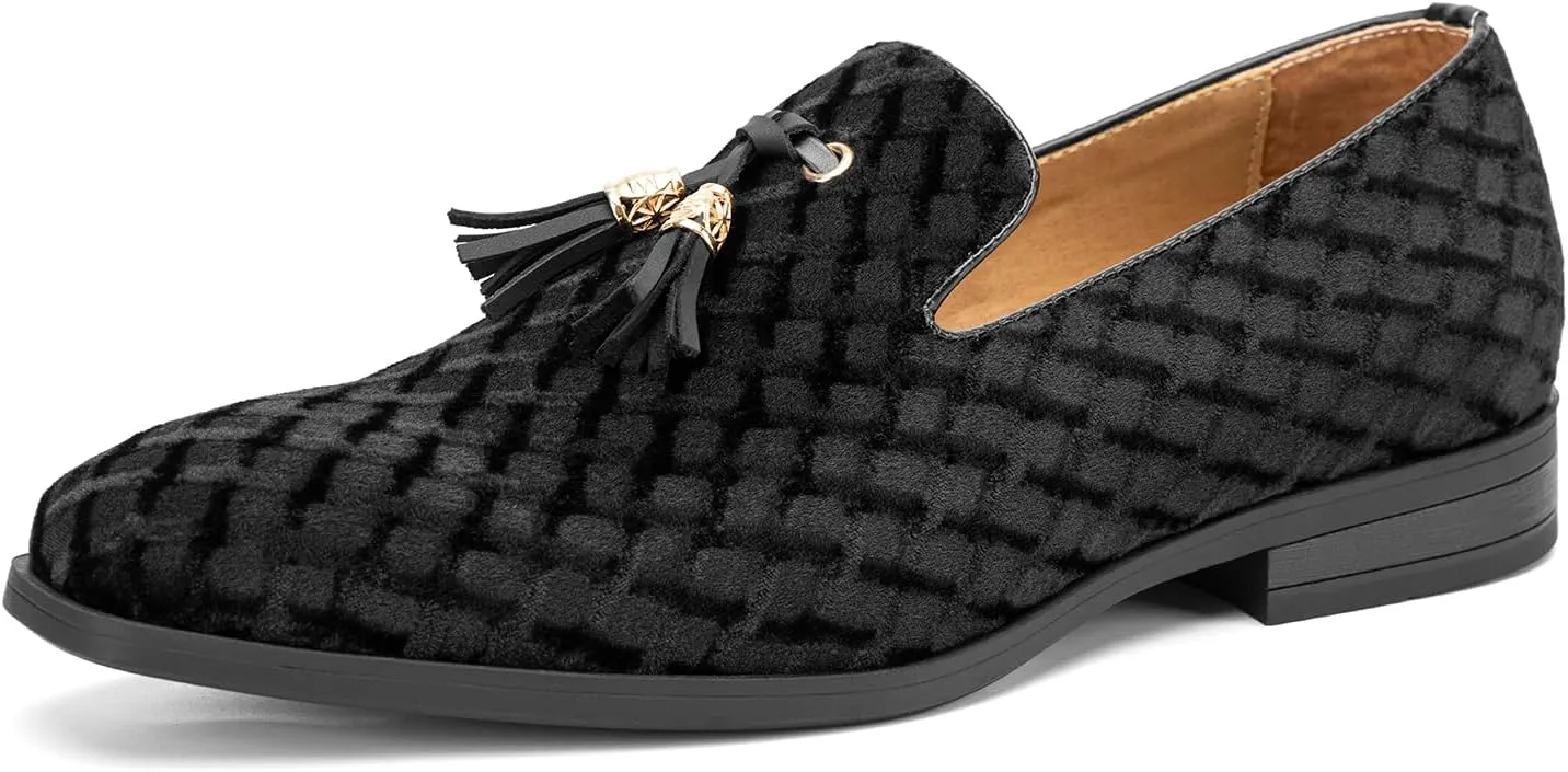 JITAI Men's Slip On Dress Casual Loafers with Tassel and Penny, Perfect for Weddings and Disco Nights, Fashionable Tuxedo Shoes with Comfortable Rubber Sole.