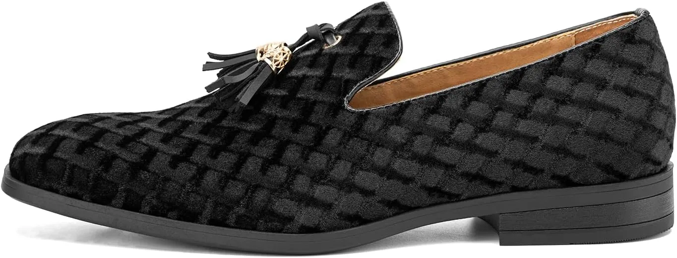 JITAI Men's Slip On Dress Casual Loafers with Tassel and Penny, Perfect for Weddings and Disco Nights, Fashionable Tuxedo Shoes with Comfortable Rubber Sole.