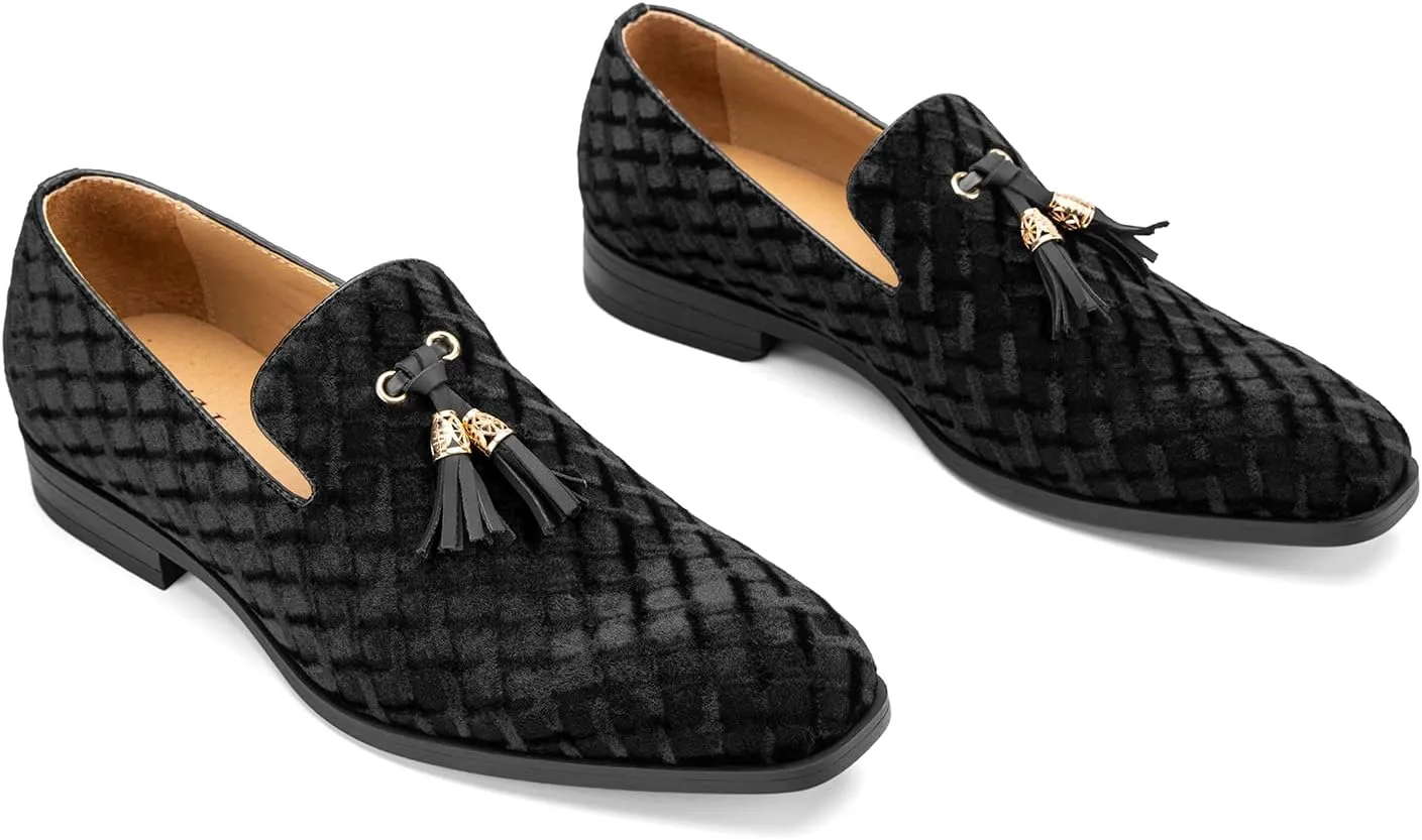 JITAI Men's Slip On Dress Casual Loafers with Tassel and Penny, Perfect for Weddings and Disco Nights, Fashionable Tuxedo Shoes with Comfortable Rubber Sole.