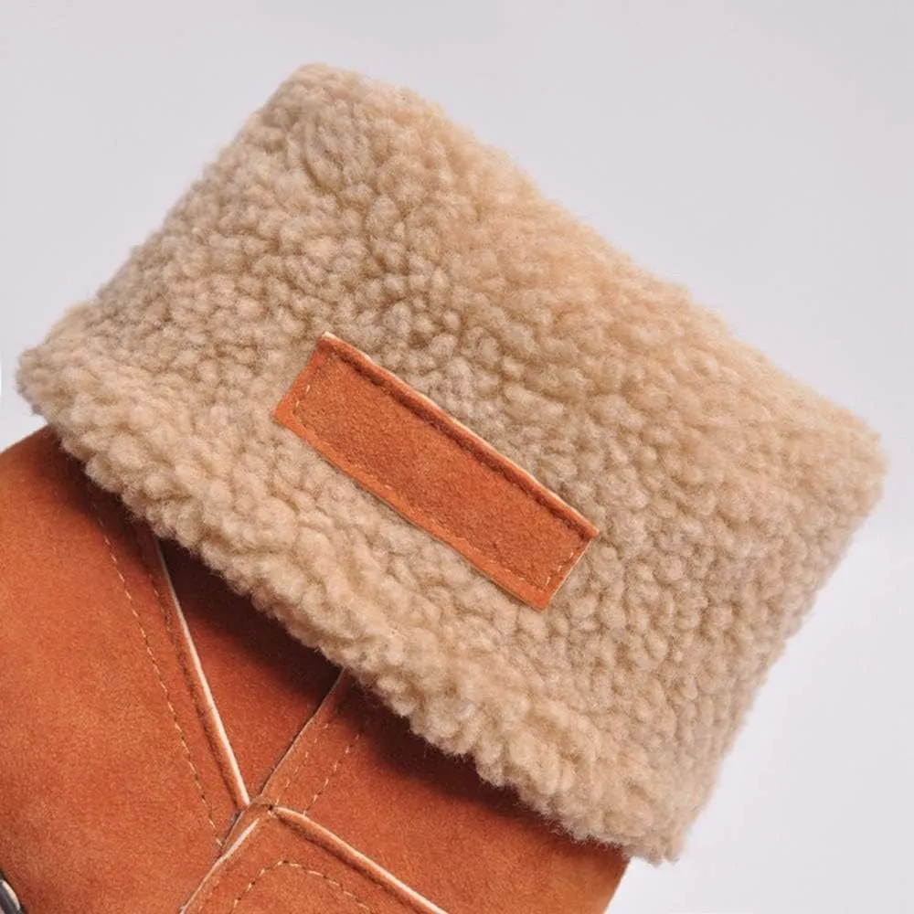 JITUUE Winter Snow Boots for Women Mid Heel Ankle Booties Faux Suede Fur Lined Slip-on Shoes