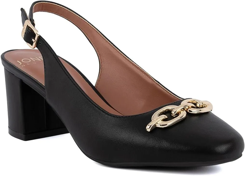 Jones New York Women's Patent Slingback Heeled Sandals | Block Heel Dress Shoes with Buckle | Open-Toe/Closed-Toe Elegant & Comfortable Footwear for Formal Events, Parties & Weddings