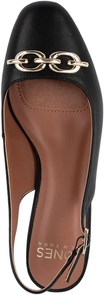 Jones New York Women's Patent Slingback Heeled Sandals | Block Heel Dress Shoes with Buckle | Open-Toe/Closed-Toe Elegant & Comfortable Footwear for Formal Events, Parties & Weddings
