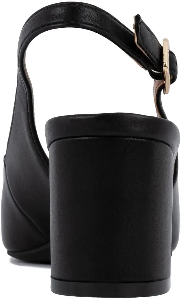Jones New York Women's Patent Slingback Heeled Sandals | Block Heel Dress Shoes with Buckle | Open-Toe/Closed-Toe Elegant & Comfortable Footwear for Formal Events, Parties & Weddings