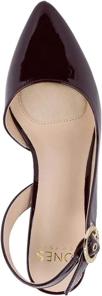 Jones New York Women's Patent Slingback Heeled Sandals | Block Heel Dress Shoes with Buckle | Open-Toe/Closed-Toe Elegant & Comfortable Footwear for Formal Events, Parties & Weddings