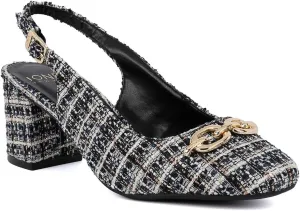 Jones New York Women's Patent Slingback Heeled Sandals | Block Heel Dress Shoes with Buckle | Open-Toe/Closed-Toe Elegant & Comfortable Footwear for Formal Events, Parties & Weddings