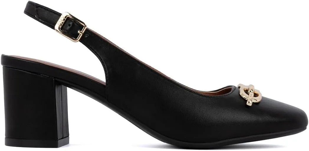 Jones New York Women's Patent Slingback Heeled Sandals | Block Heel Dress Shoes with Buckle | Open-Toe/Closed-Toe Elegant & Comfortable Footwear for Formal Events, Parties & Weddings