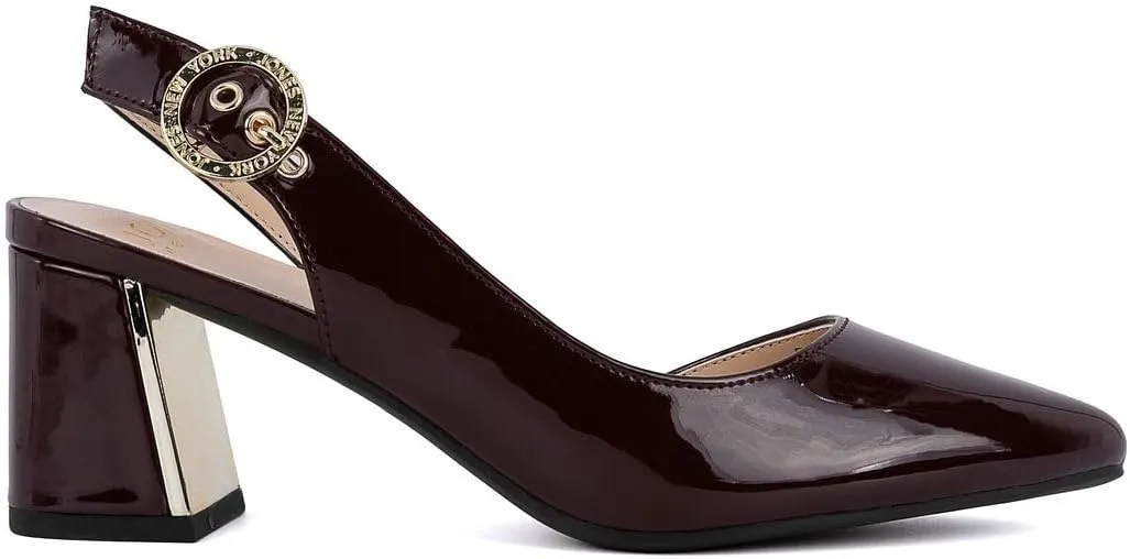 Jones New York Women's Patent Slingback Heeled Sandals | Block Heel Dress Shoes with Buckle | Open-Toe/Closed-Toe Elegant & Comfortable Footwear for Formal Events, Parties & Weddings