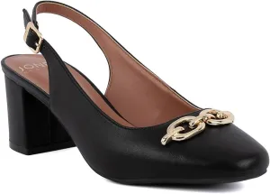 Jones New York Women's Patent Slingback Heeled Sandals | Block Heel Dress Shoes with Buckle | Open-Toe/Closed-Toe Elegant & Comfortable Footwear for Formal Events, Parties & Weddings
