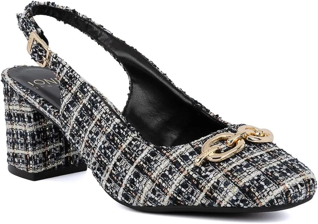 Jones New York Women's Patent Slingback Heeled Sandals | Block Heel Dress Shoes with Buckle | Open-Toe/Closed-Toe Elegant & Comfortable Footwear for Formal Events, Parties & Weddings